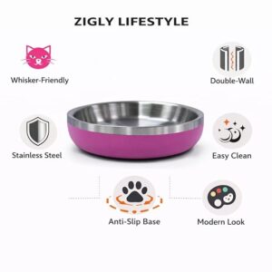 Zigly Lifestyle Meow Dish Double-Walled Cat Bowl – Whisker-Friendly, Anti-Slip Feeding Bowl for Cats, Pink Punch