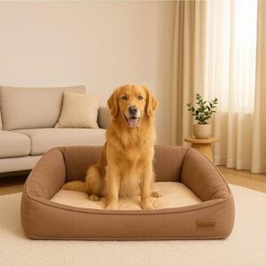 Luxurious Orthopedic Dog/Cat Bed | High Density Foam for Joint Support, Sofa-Style Bolsters, Waterproof & Stainproof Fabric, Dual Pet Friendly & Non-Slip Bottom | Cat/Puppy/Dogs Bed 65X50X25 cm
