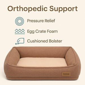 Luxurious Orthopedic Dog/Cat Bed | High Density Foam for Joint Support, Sofa-Style Bolsters, Waterproof & Stainproof Fabric, Dual Pet Friendly & Non-Slip Bottom | Cat/Puppy/Dogs Bed 65X50X25 cm