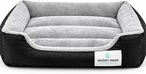 Reversible Sofa Style Dog Bed – XL (76 x 61 x 22 cm) – Plush Fur Surface, Removable Cushion & Anti-Skid Base – Black & Grey