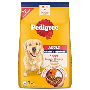 Pedigree Adult Dry Dog Food, Chicken & Vegetables, 3 kg, Contains 37 Essential Nutrients, 100% Complete & Balanced Food for Adult Dogs