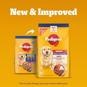 Pedigree Adult Dry Dog Food, Chicken & Vegetables, 3 kg, Contains 37 Essential Nutrients, 100% Complete & Balanced Food for Adult Dogs