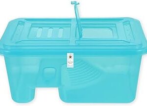 Foodie Puppies Turtle House Tank Aquarium with Cover (Turquoise, Medium - 42x30x16cm) | Reptile Habitat for Turtles, Crayfish, and Crabs - Breeding Box (Without Accessories)